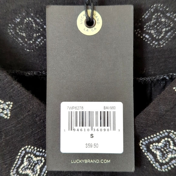 Lucky Brand Bohemian Printed Flutter Cap Sleeve Relaxed V-neck Blouse Black S - Picture 5 of 10